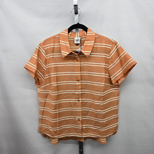 Cabi Camp Shirt Orange Stripe Short Sleeve Button Up Shirt – Size M
