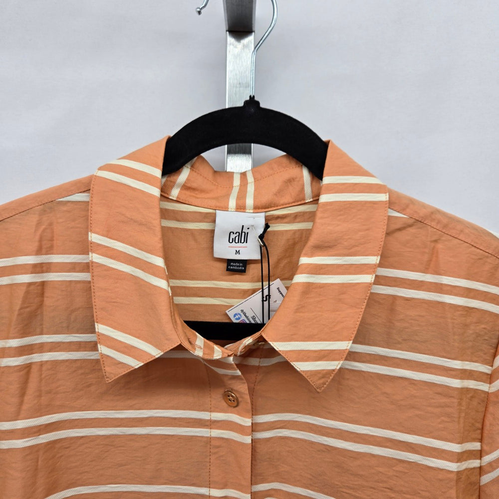 Cabi Camp Shirt Orange Stripe Short Sleeve Button Up Shirt – Size M