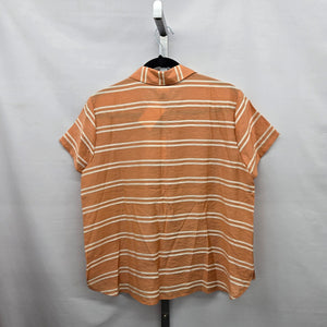 Cabi Camp Shirt Orange Stripe Short Sleeve Button Up Shirt – Size M