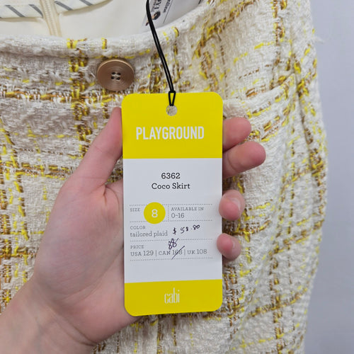 Cabi Coco Skirt Yellow Tailored Plaid Mini Tweed Skirt – Size 8