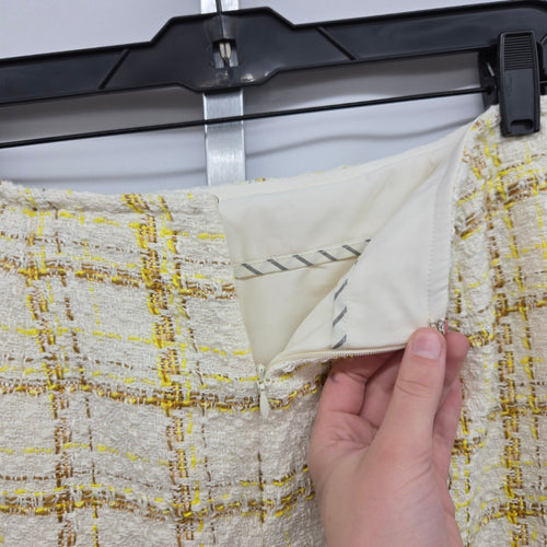 Cabi Coco Skirt Yellow Tailored Plaid Mini Tweed Skirt – Size 8