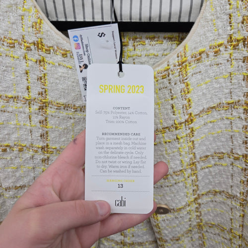 Cabi Coco Jacket Yellow Tailored Plaid Tweed Blazer – Size M