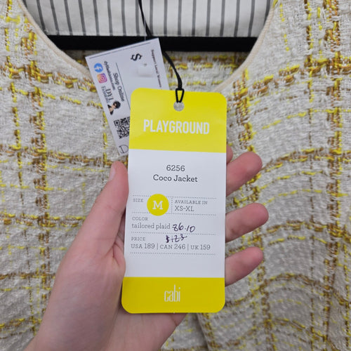 Cabi Coco Jacket Yellow Tailored Plaid Tweed Blazer – Size M