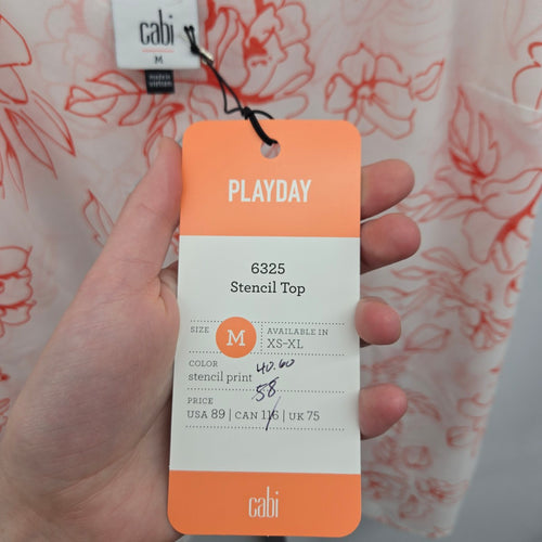 Cabi Stencil Top White & Orange Floral Sleeveless– Size M