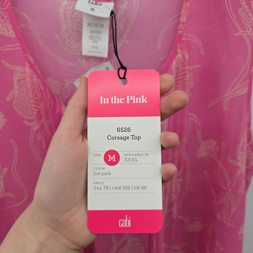 Cabi Corsage Top Hot Pink Floral Sleeveless Sheer Top – Size M