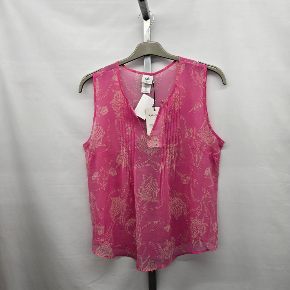 Cabi Corsage Top Hot Pink Floral Sleeveless Sheer Top – Size M