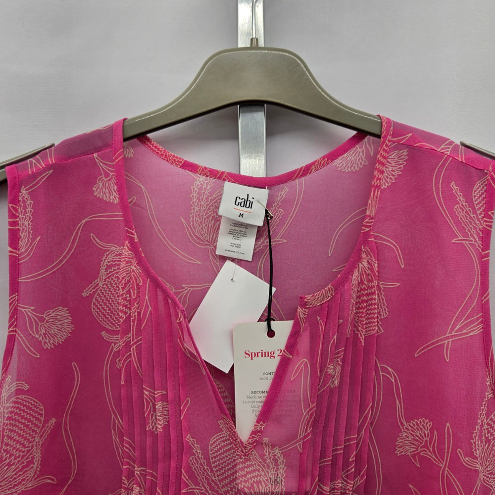 Cabi Corsage Top Hot Pink Floral Sleeveless Sheer Top – Size M
