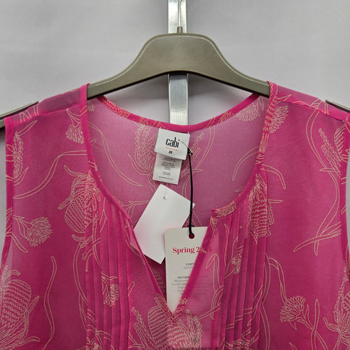 Cabi Corsage Top Hot Pink Floral Sleeveless Sheer Top – Size M