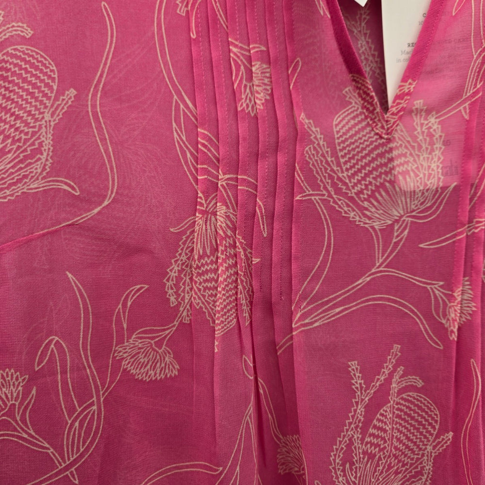 Cabi Corsage Top Hot Pink Floral Sleeveless Sheer Top – Size M