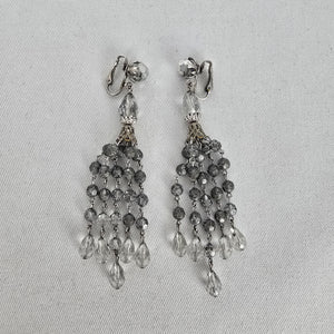 Signed Sherman Crystal Fringe Clip Earrings — Vintage Montreal Costume Jewelry