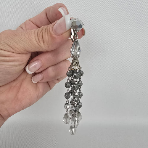 Signed Sherman Crystal Fringe Clip Earrings — Vintage Montreal Costume Jewelry