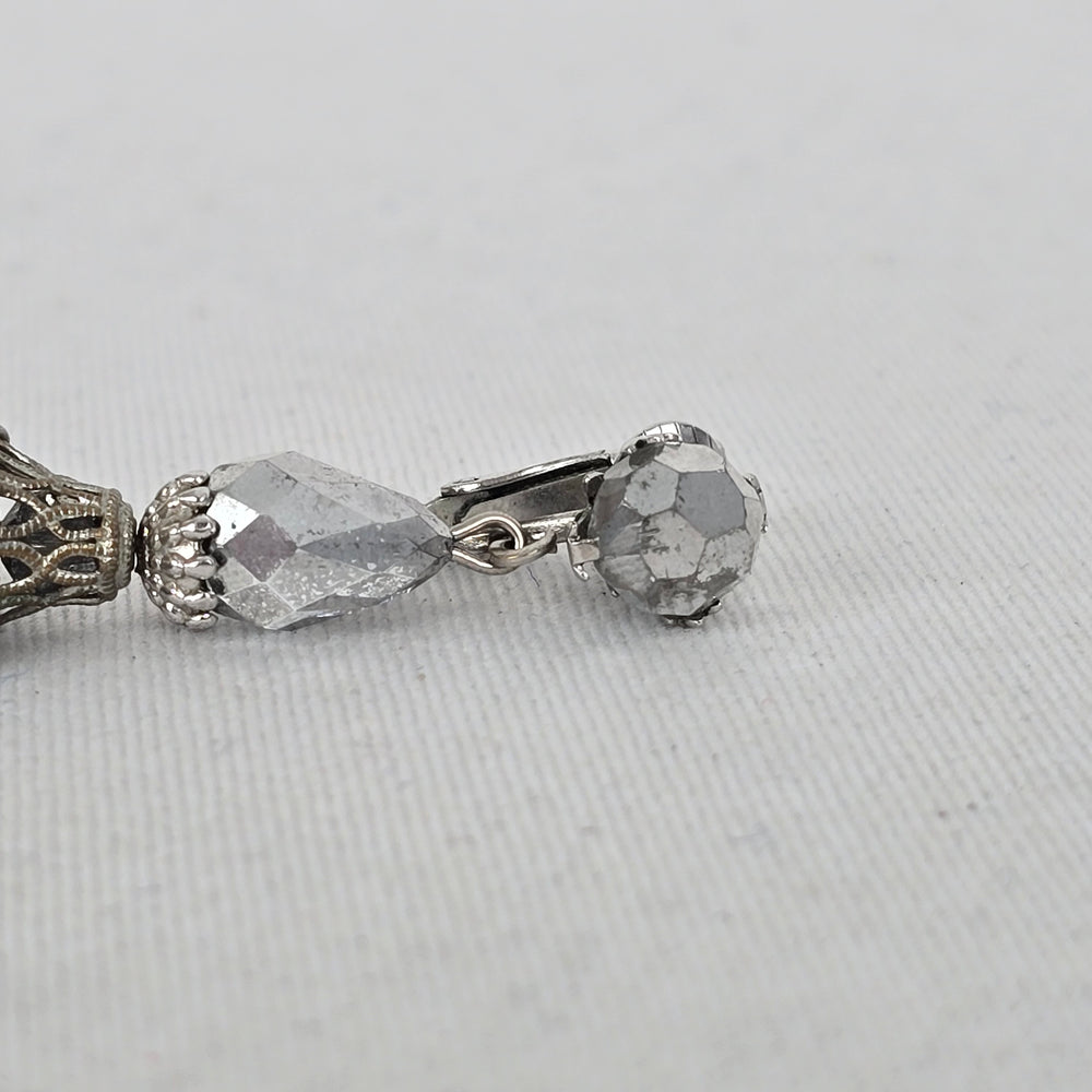 Signed Sherman Crystal Fringe Clip Earrings — Vintage Montreal Costume Jewelry