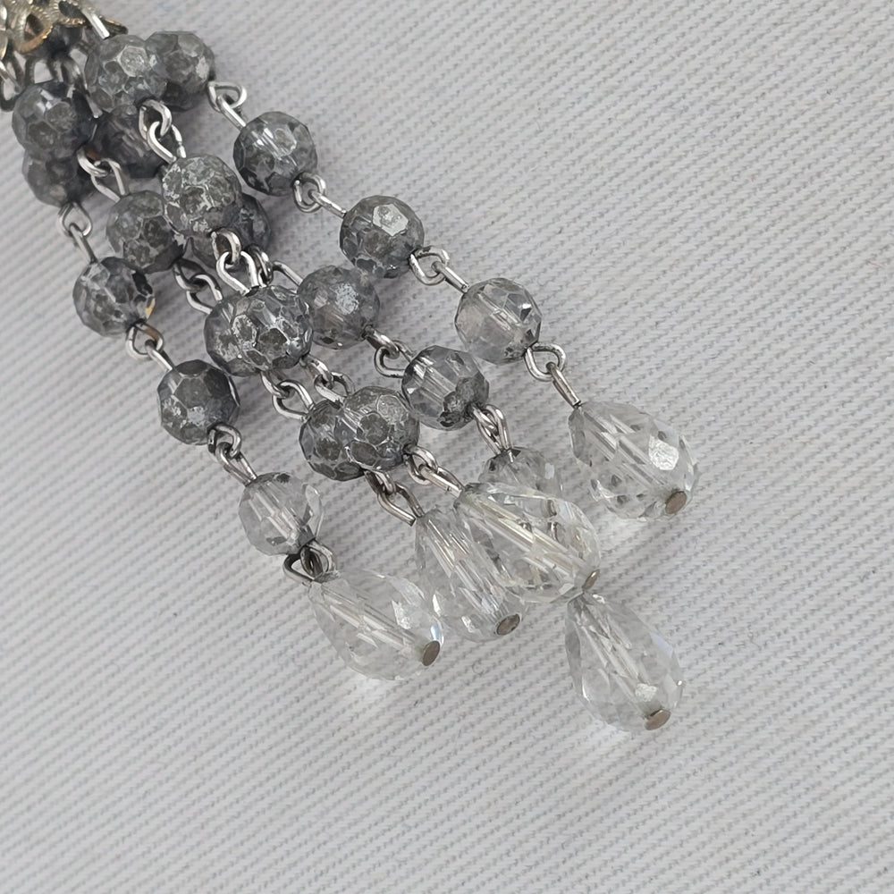 Signed Sherman Crystal Fringe Clip Earrings — Vintage Montreal Costume Jewelry