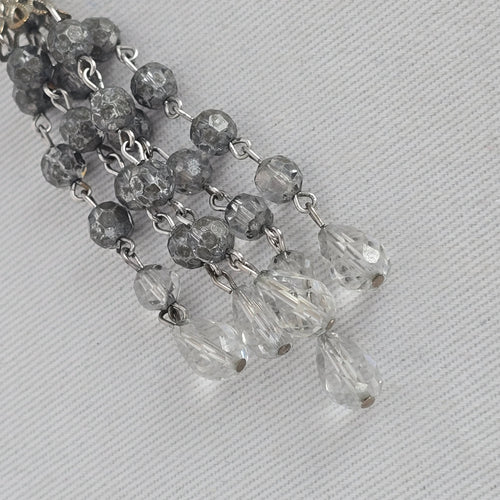 Signed Sherman Crystal Fringe Clip Earrings — Vintage Montreal Costume Jewelry