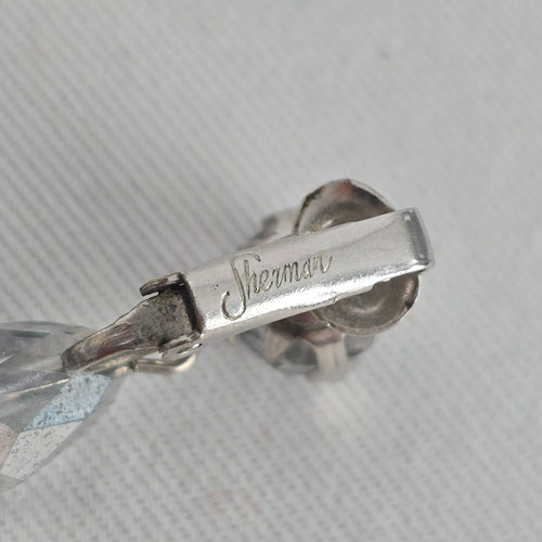 Signed Sherman Crystal Fringe Clip Earrings — Vintage Montreal Costume Jewelry