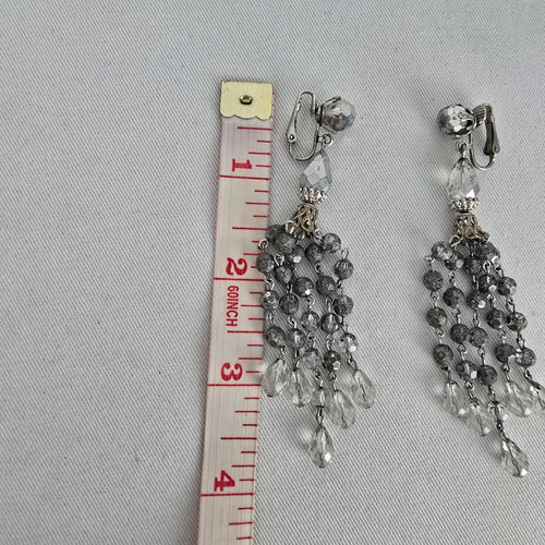 Signed Sherman Crystal Fringe Clip Earrings — Vintage Montreal Costume Jewelry