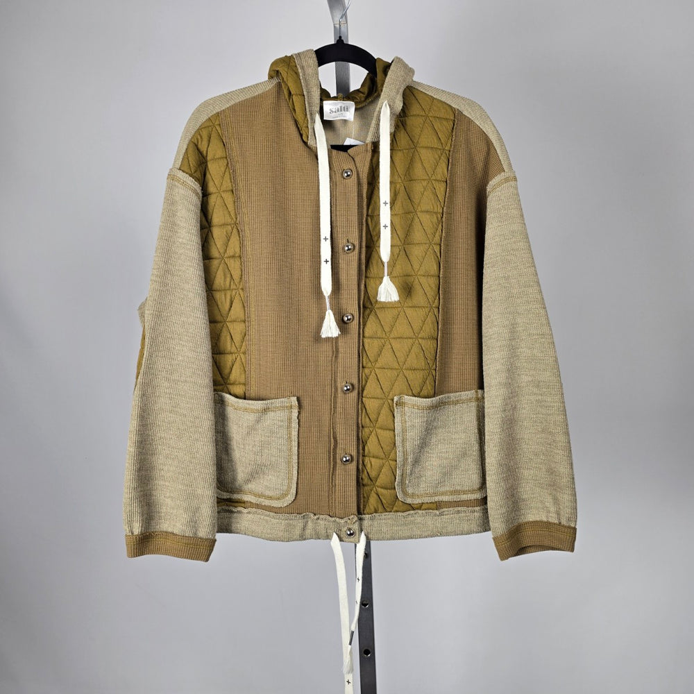 Salti Road Mixed Media Hooded Jacket Olive Tan – Size L