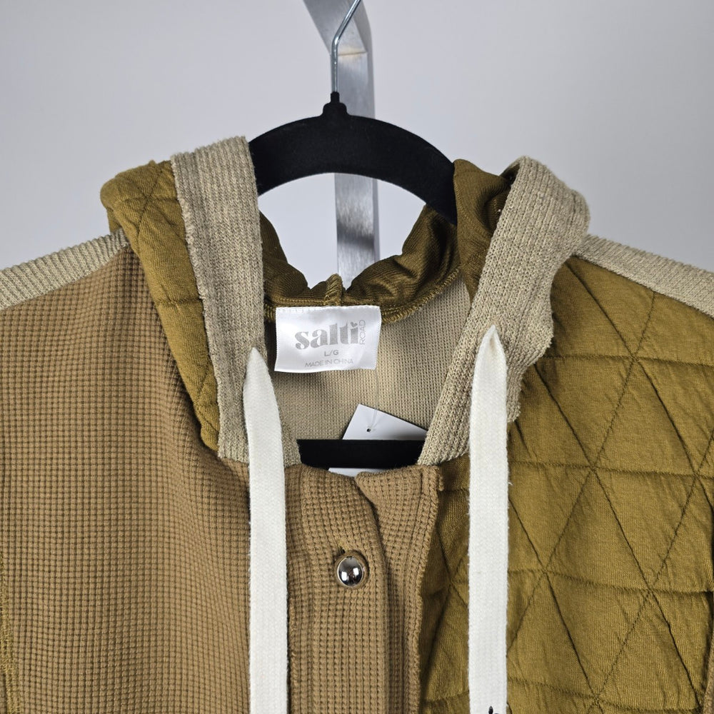 Salti Road Mixed Media Hooded Jacket Olive Tan – Size L