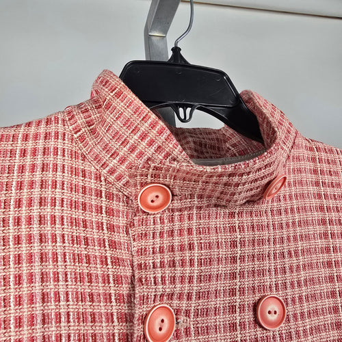 Handmade Pink Textured Double-Breasted Fit & Flare Coat – Size XS