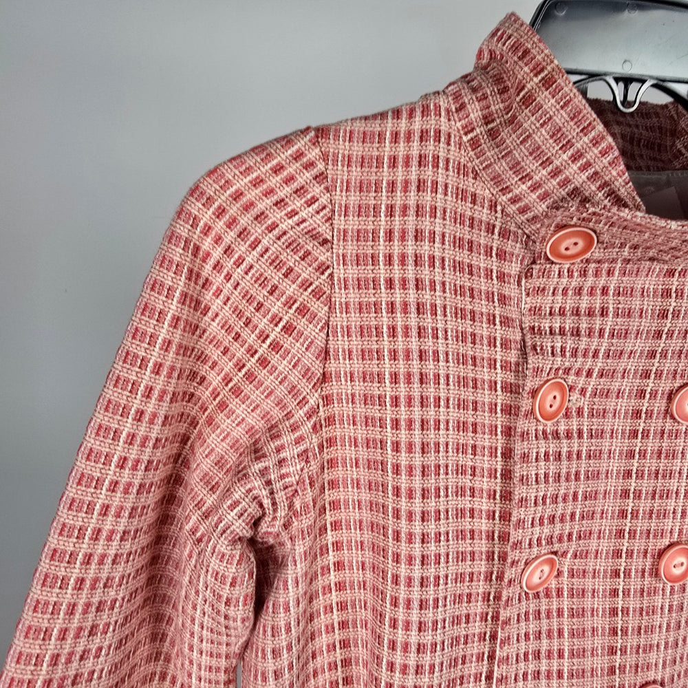 Handmade Pink Textured Double-Breasted Fit & Flare Coat – Size XS