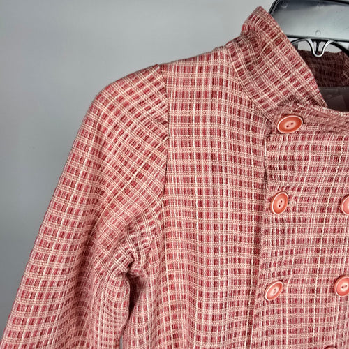 Handmade Pink Textured Double-Breasted Fit & Flare Coat – Size XS