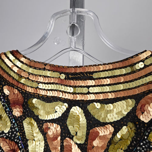 Vintage Channa Beaded Sequin Black Silk Blazer Jacket – Size 2XL