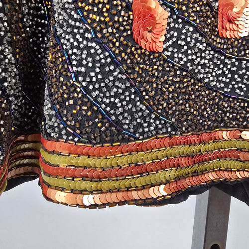 Vintage Channa Beaded Sequin Black Silk Blazer Jacket – Size 2XL