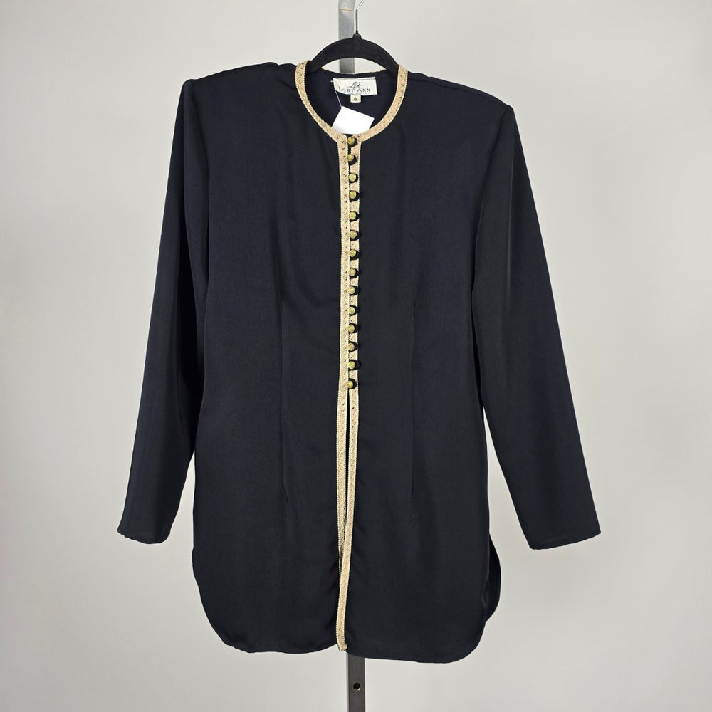 Vintage Lori Ann Montreal Black Gold Trim Longline Jacket – Size 8