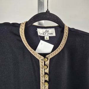 Vintage Lori Ann Montreal Black Gold Trim Longline Jacket – Size 8