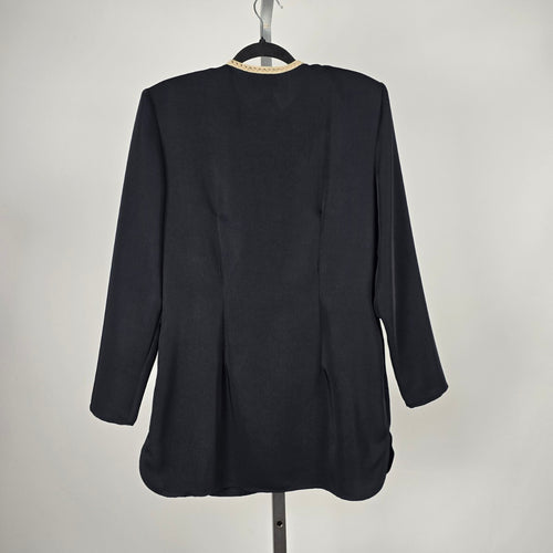 Vintage Lori Ann Montreal Black Gold Trim Longline Jacket – Size 8