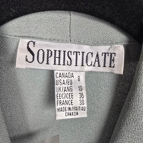 Sophisticate Sage Green Single-Button Blazer with Satin Waist Detail – Size 8