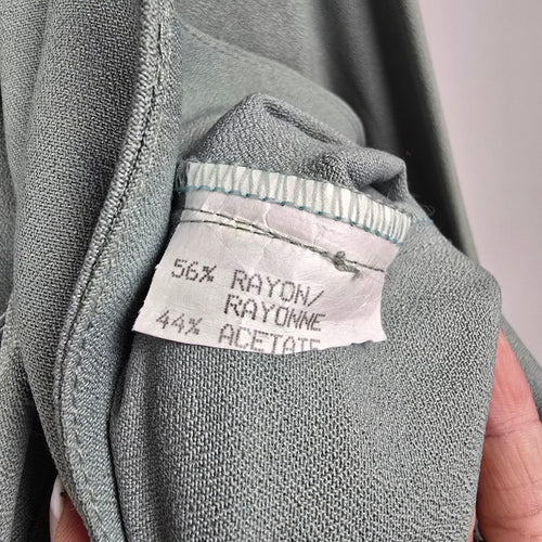 Sophisticate Sage Green Single-Button Blazer with Satin Waist Detail – Size 8