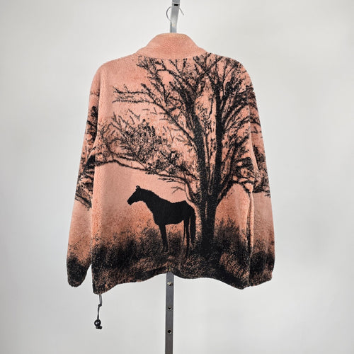 Outback Trading Co. Horse & Forest Fleece Zip Jacket Pink Black – Size L/XL