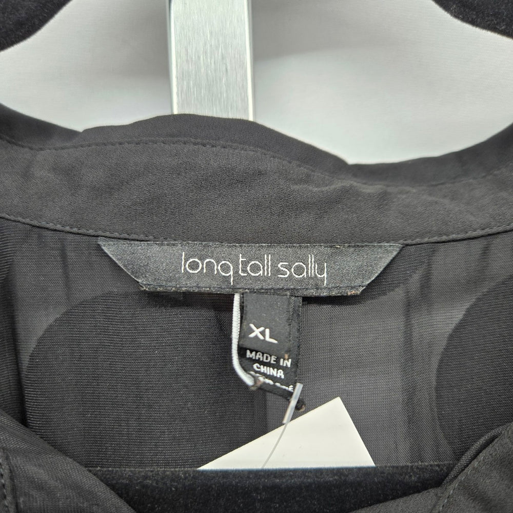 Long Tall Sally Black Velvet Polka Dot Sheer Button Up Blouse – Size XL