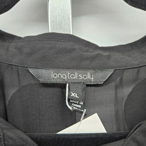 Long Tall Sally Black Velvet Polka Dot Sheer Button Up Blouse – Size XL