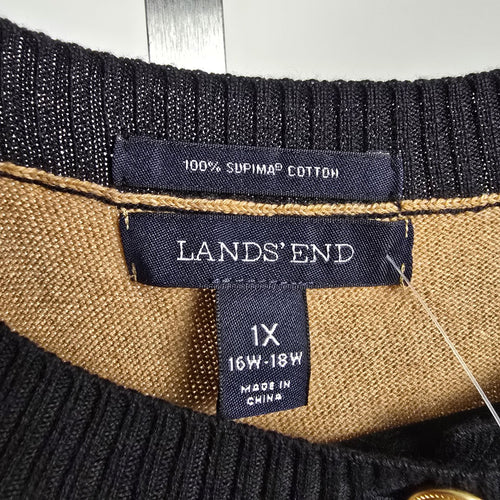 Lands’ End Supima Cotton Striped Cardigan Black Camel – Size 1X