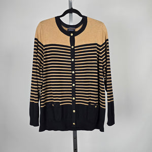 Lands’ End Supima Cotton Striped Cardigan Black Camel – Size 1X
