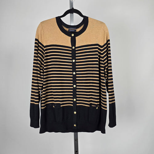 Lands’ End Supima Cotton Striped Cardigan Black Camel – Size 1X