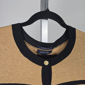 Lands’ End Supima Cotton Striped Cardigan Black Camel – Size 1X