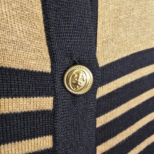 Lands’ End Supima Cotton Striped Cardigan Black Camel – Size 1X