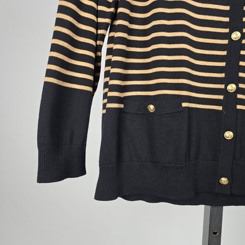 Lands’ End Supima Cotton Striped Cardigan Black Camel – Size 1X