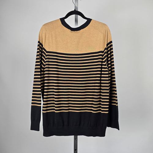 Lands’ End Supima Cotton Striped Cardigan Black Camel – Size 1X