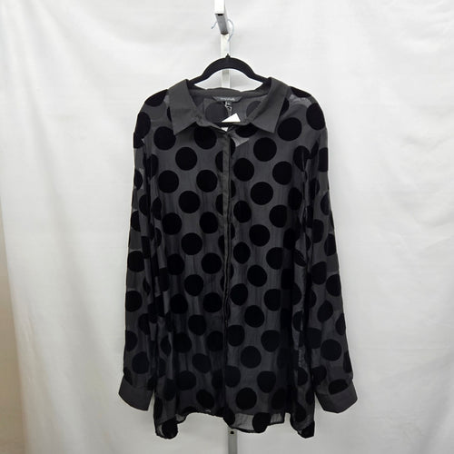 Long Tall Sally Black Velvet Polka Dot Sheer Button Up Blouse – Size XL