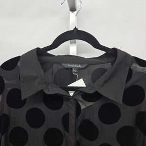 Long Tall Sally Black Velvet Polka Dot Sheer Button Up Blouse – Size XL