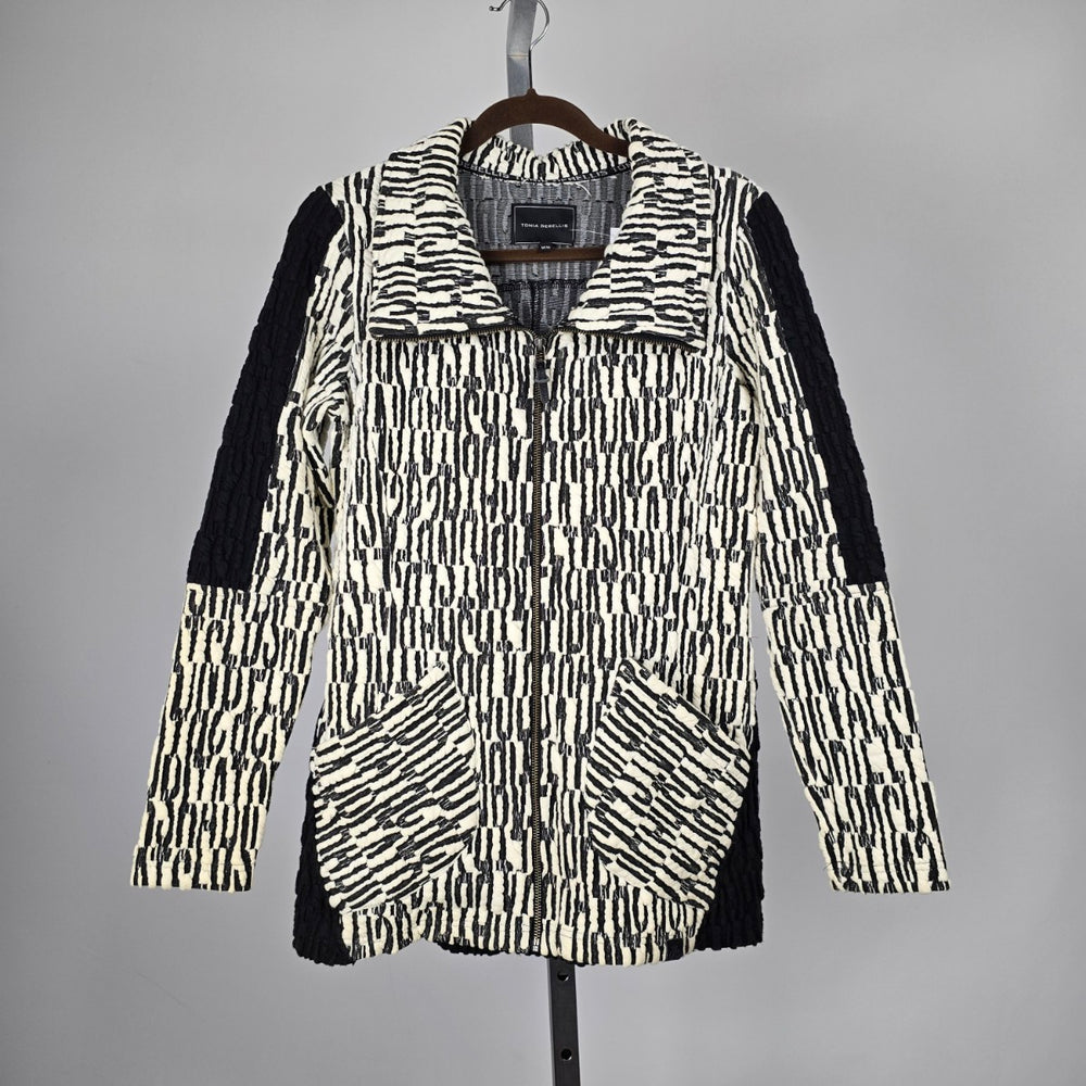 Tonia DeBellis Black Ivory Textured Zip-Front Jacket – Size M