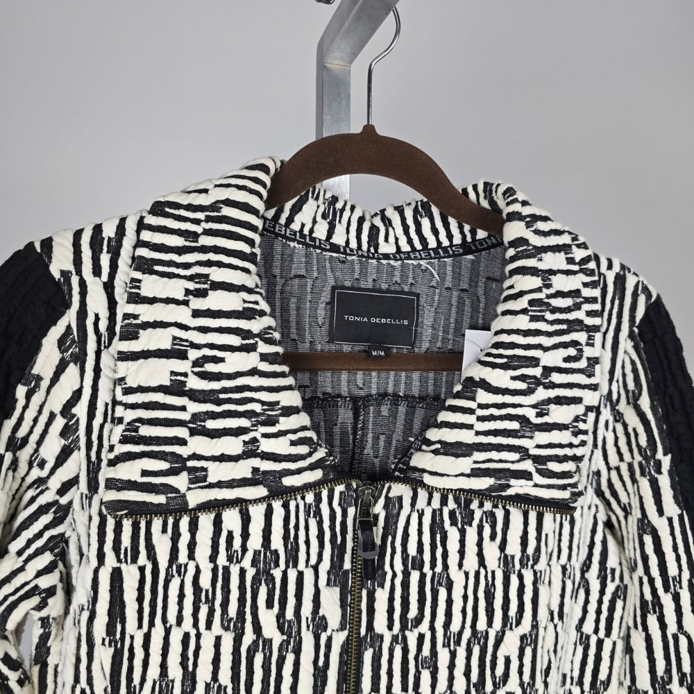 Tonia DeBellis Black Ivory Textured Zip-Front Jacket – Size M