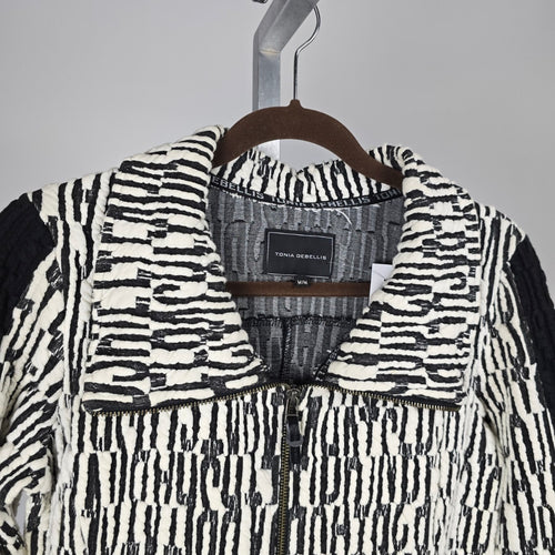 Tonia DeBellis Black Ivory Textured Zip-Front Jacket – Size M