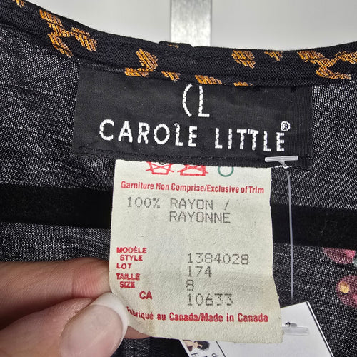 Vintage Carole Little Floral Wrap Front Blouse Black Multicolor – Size 8