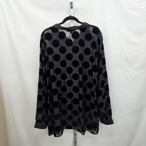 Long Tall Sally Black Velvet Polka Dot Sheer Button Up Blouse – Size XL