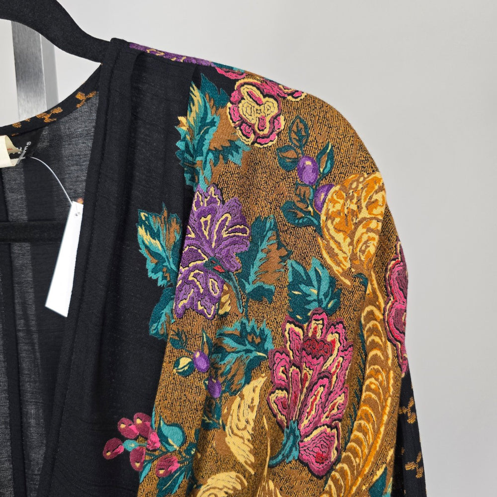 Vintage Carole Little Floral Wrap Front Blouse Black Multicolor – Size 8